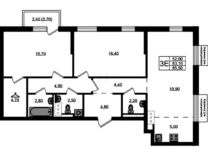2-комнатная квартира 83.8 м², 8/9 эт., ЖК «Курортный квартал»